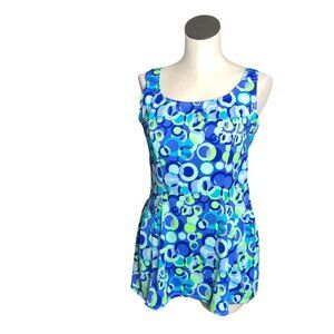 BB Tropics One Piece Swimsuit Womens 18 Modest Skirt Lined Bathingsuit Beach Blu